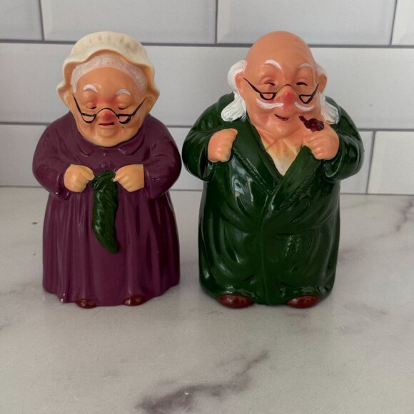 Vtg Nanco Grandma Grandpa Ceramic Salt Pepper Shakers Handpainted Collectible - Picture 1 of 7